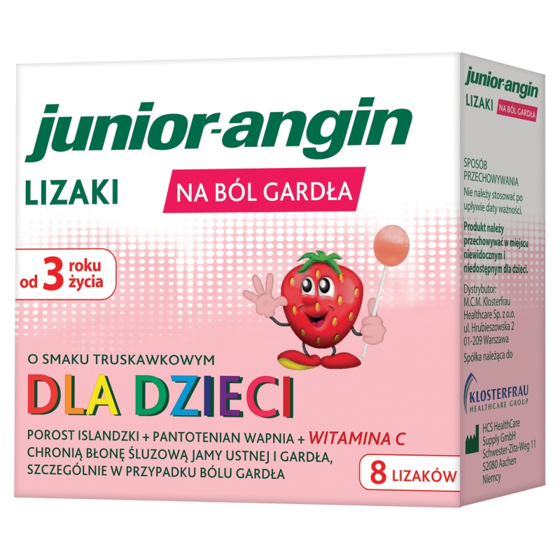 Junior-angin, lizaki dla dzieci na ból gardła, 8 szt.