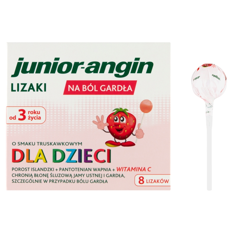 Junior-angin, lizaki dla dzieci na ból gardła, 8 szt.