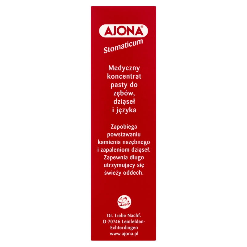 Ajona Stomaticum , koncentrat pasty do zębów zapobiegający powstawaniu kamienia nazębnego i zapaleniu dziąseł, 6 ml