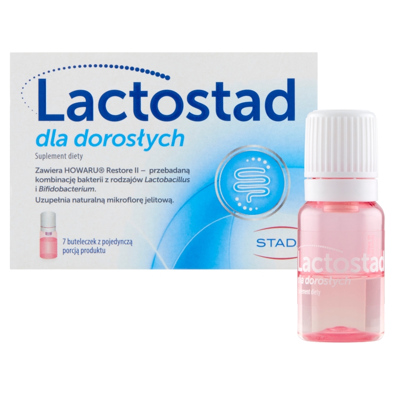 Lactostad dla dorosłych, płyn na przywrócenie i utrzymanie prawidłowej flory bakteryjnej, 7 ampułek x 7 ml
