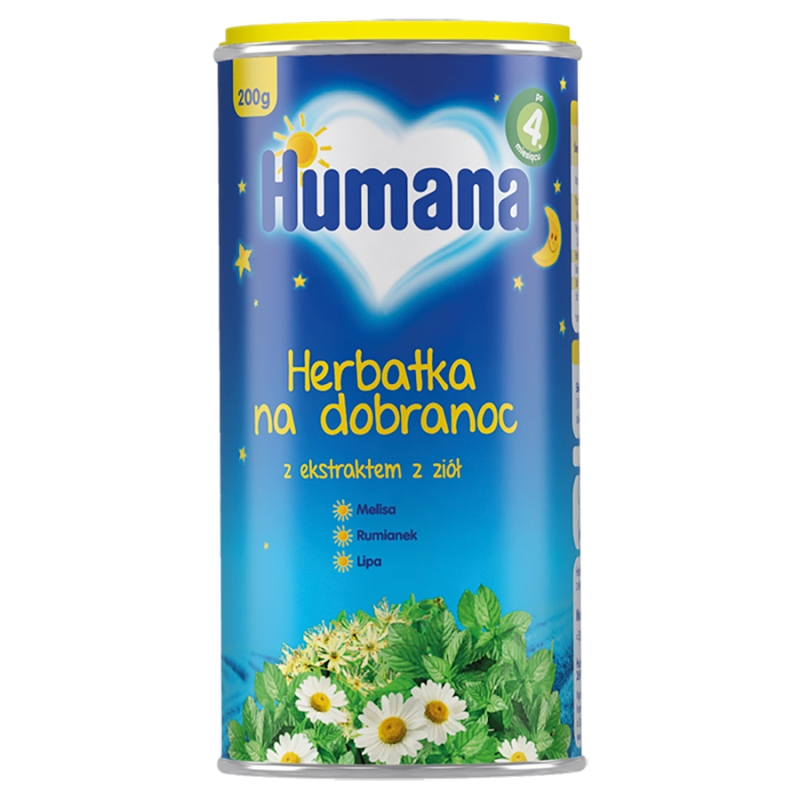 Humana Herbatka Na Dobranoc kompozycja ziół zawierająca melisę, rumianek, lipę dla niemowląt, 200 g