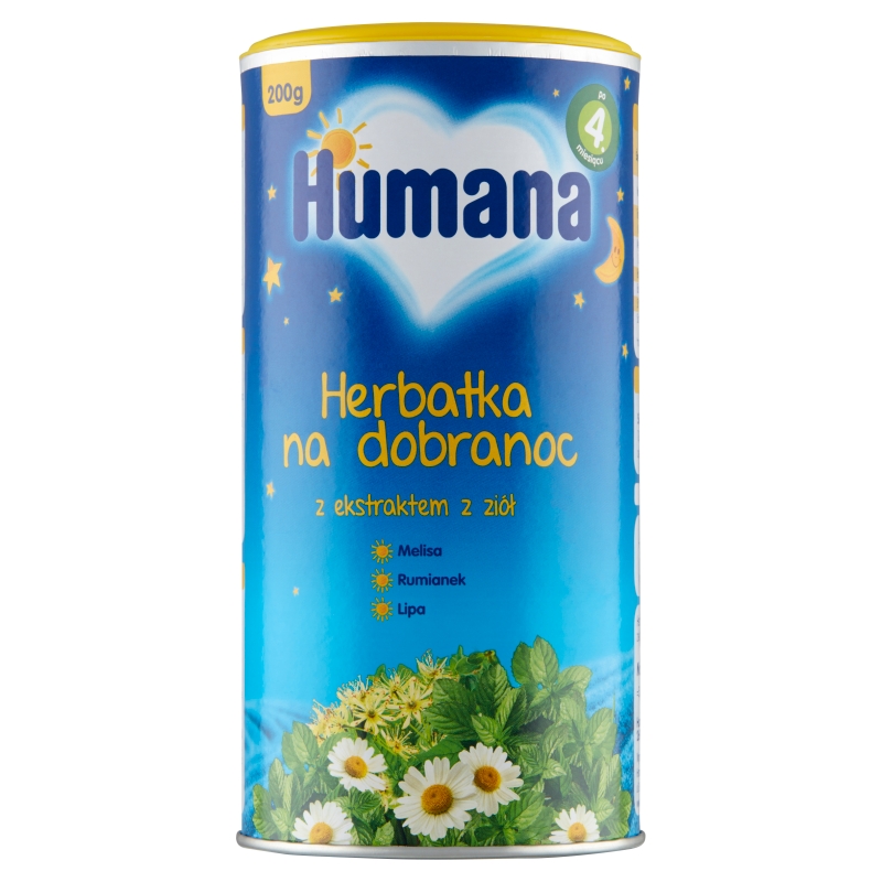 Humana Herbatka Na Dobranoc , kompozycja ziół zawierająca melisę, rumianek, lipę dla niemowląt, 200 g