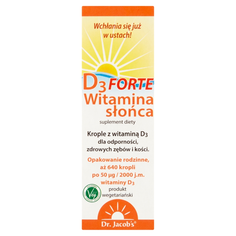 Dr. Jacobs Witamina D3 Forte, krople ze składnikami wspierającymi odporność, zdrowe zęby i kości, 20 ml