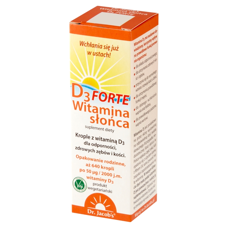 Dr. Jacobs Witamina D3 Forte, krople ze składnikami wspierającymi odporność, zdrowe zęby i kości, 20 ml