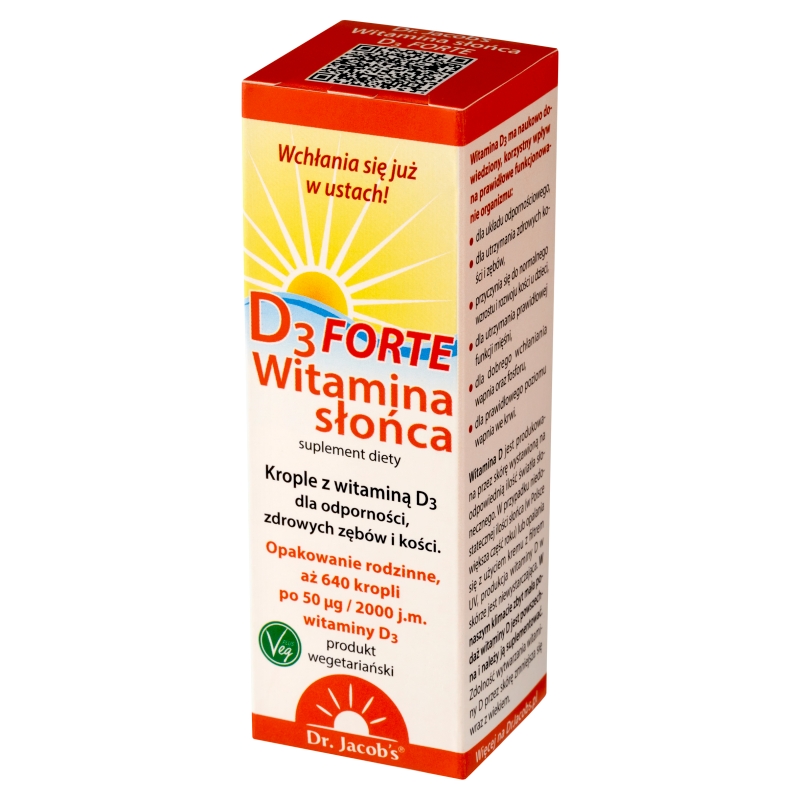 Dr. Jacobs Witamina D3 Forte, krople ze składnikami wspierającymi odporność, zdrowe zęby i kości, 20 ml