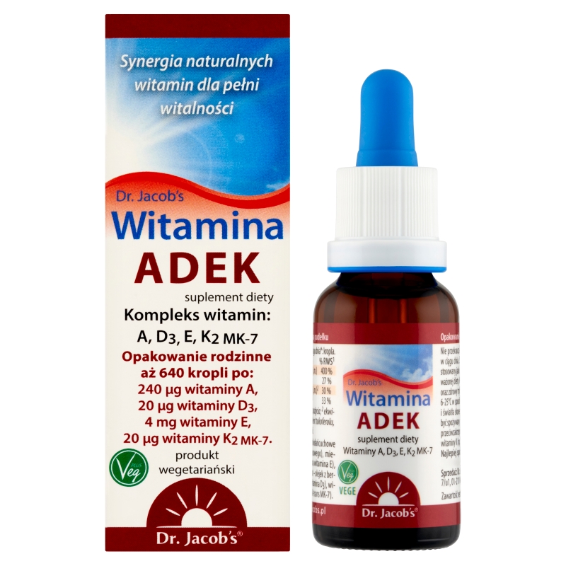 Dr. Jacob’s Witamina ADEK , krople z kompleksem witamin rozpuszczalnych w tłuszczach, 20 ml