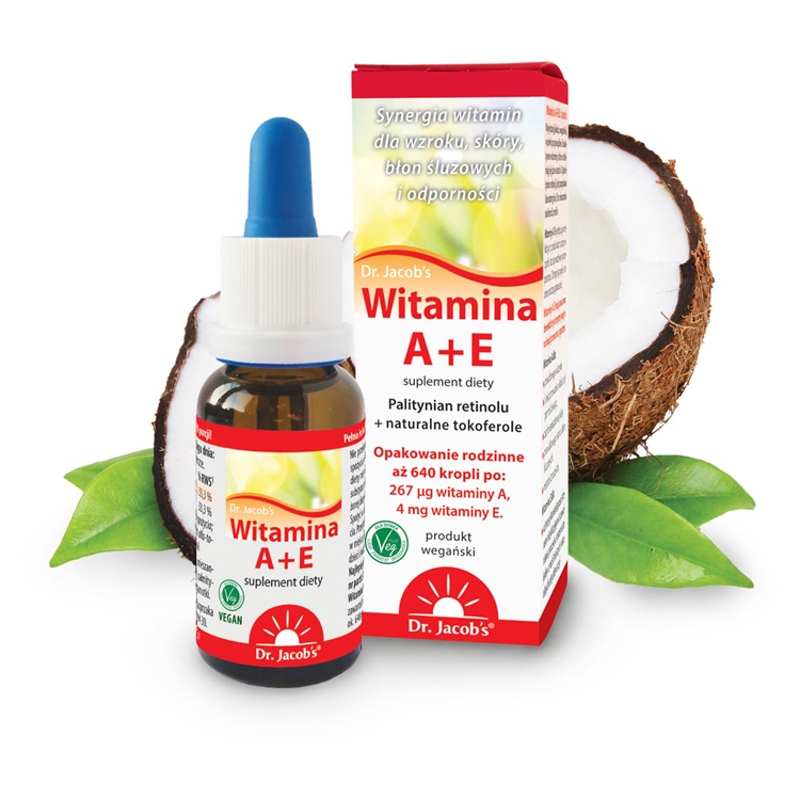 Dr. Jacob’s Witamina A+E, krople z witaminami wspierającymi odporność oraz wzrok, 20 ml
