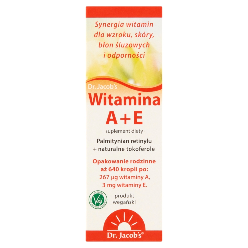 Dr. Jacob’s Witamina A+E, krople z witaminami wspierającymi odporność oraz wzrok, 20 ml