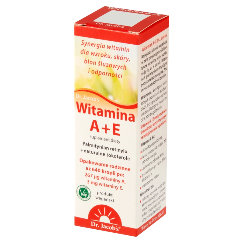 Dr. Jacob’s Witamina A+E, krople z witaminami wspierającymi odporność oraz wzrok, 20 ml