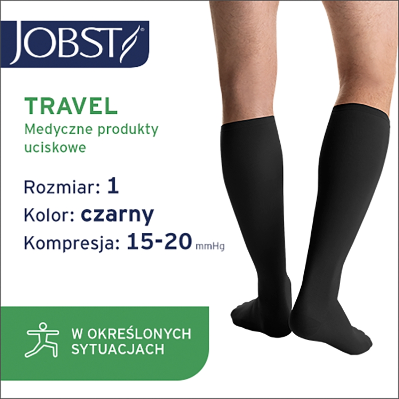 JOBST Travel, podkolanówki uciskowe dla podróżujących 15-20mmHg rozmiar 1 czarne, 1 para