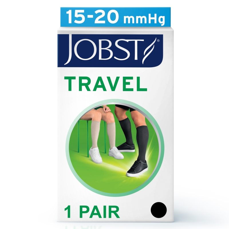 JOBST Travel, podkolanówki uciskowe dla podróżujących 15-20mmHg rozmiar 1 czarne, 1 para