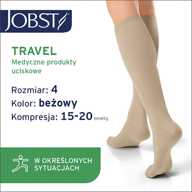 JOBST Travel , podkolanówki uciskowe dla podróżujących 15-20mmHg rozmiar 4 beż, 1 para