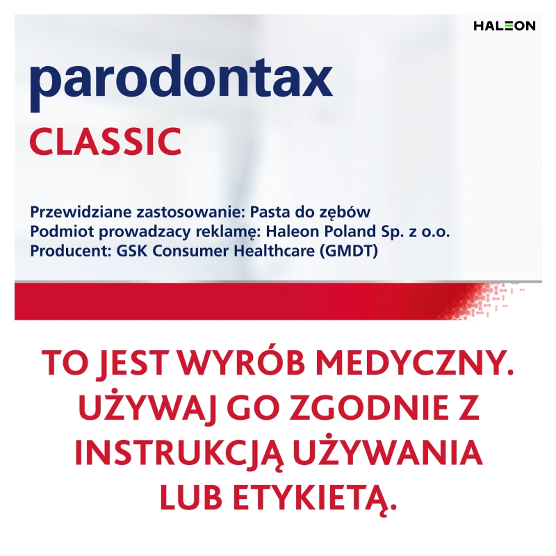 Parodontax Classic, pasta do zębów zapobiegająca krwawieniu dziąseł, tuba 75 ml