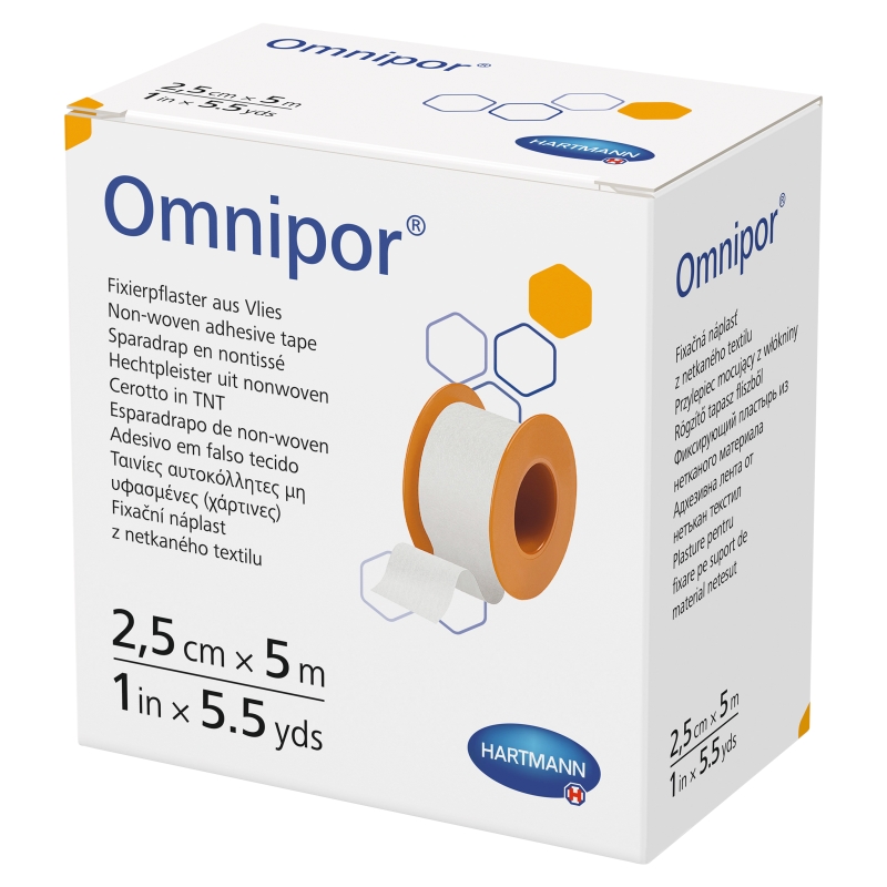 Plaster OMNIPOR,  włókninowy na kółku, 2,5 cm x 5 m