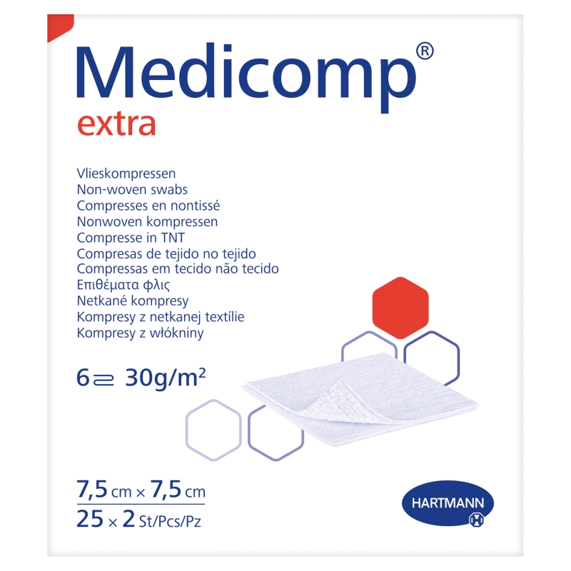Kompresy MEDICOMP EXTRA , 6-warstwowe jałowe, 7,5 x 7,5 cm, 50 szt.