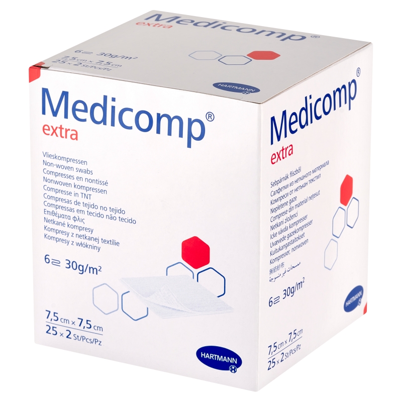 Kompresy MEDICOMP EXTRA , 6-warstwowe jałowe, 7,5 x 7,5 cm, 50 szt.