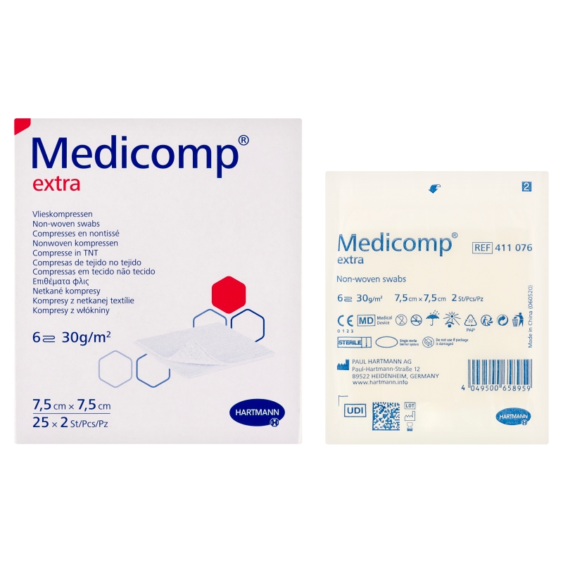 Kompresy MEDICOMP EXTRA , 6-warstwowe jałowe, 7,5 x 7,5 cm, 50 szt.