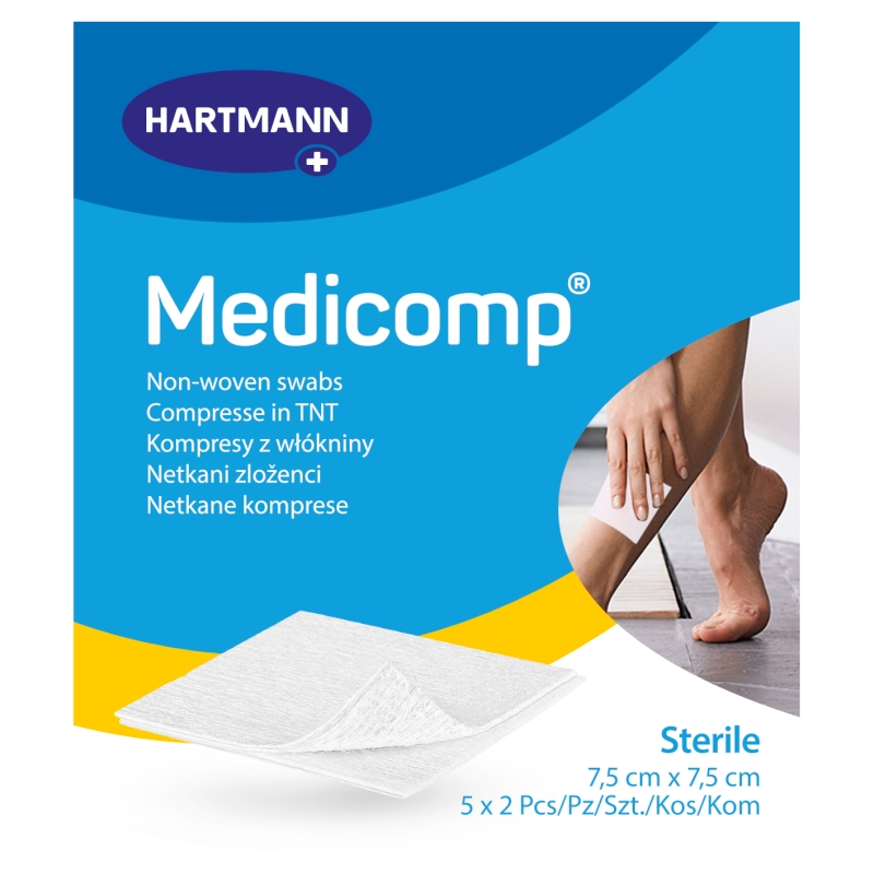 Kompresy MEDICOMP z włókniny 7,5 x 7,5 cm, 10 szt. 