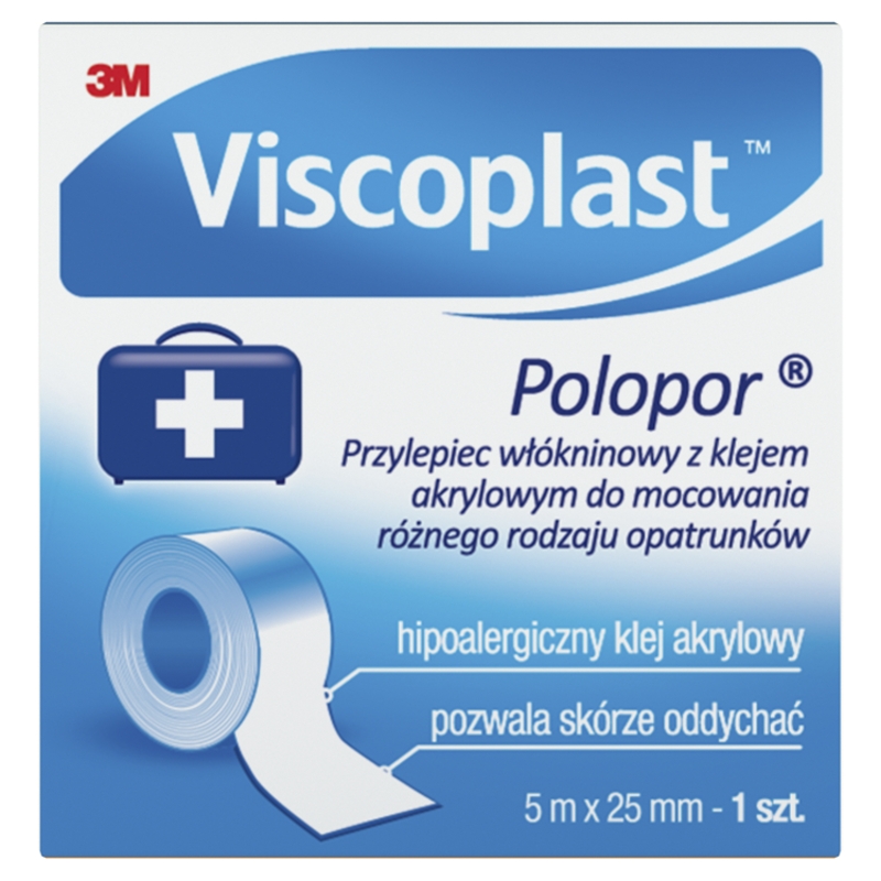 Viscoplast Polopor przylepiec włókninowy, hipoalergiczny, 5 m x 25 mm, 1 szt.