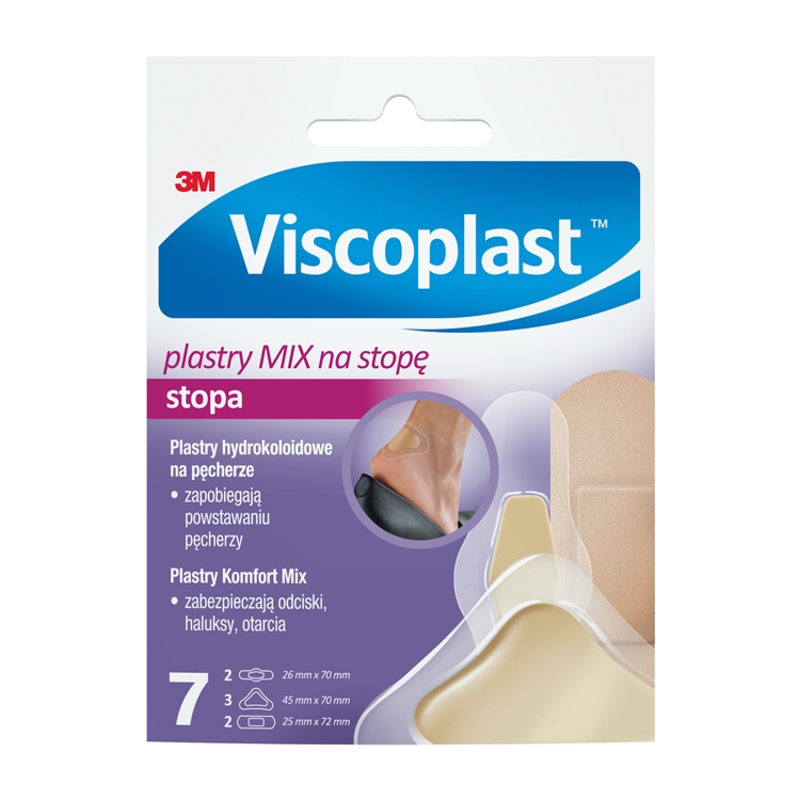 Viscoplast Mix plastry na stopę hydrokoliodowe na pęcherze i zabezpieczające odciski, 7 szt.