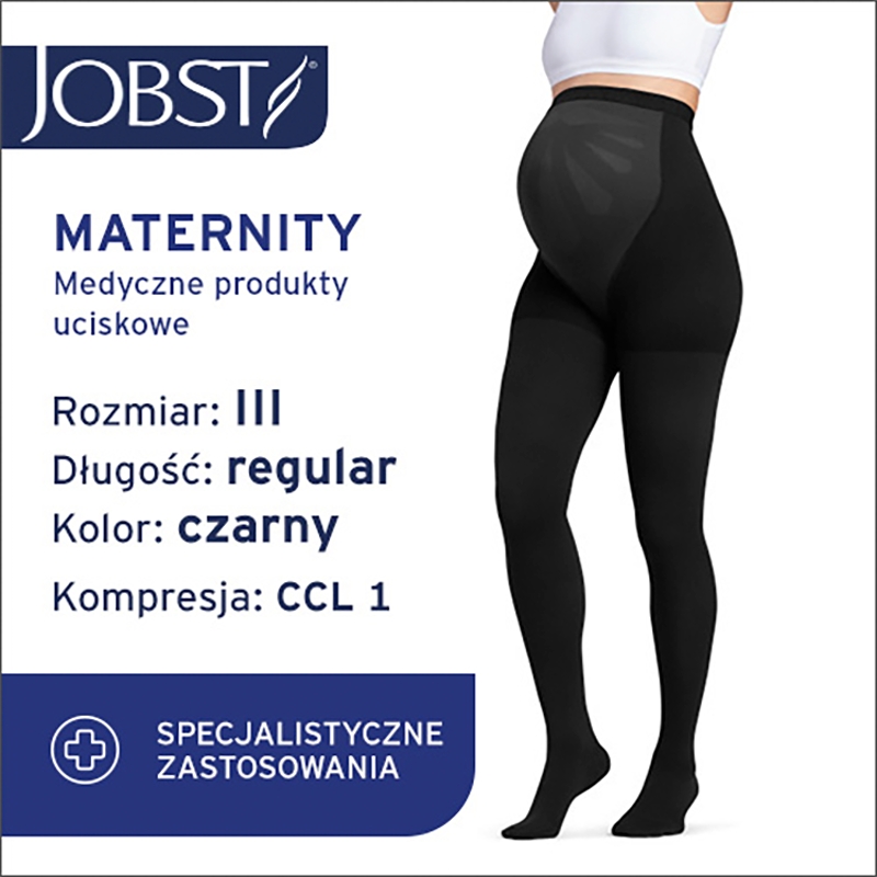 JOBST Maternity Opaque, rajstopy uciskowe dla kobiet w ciąży, CCL1 czarne, rozmiar 3 ZP, 1 para