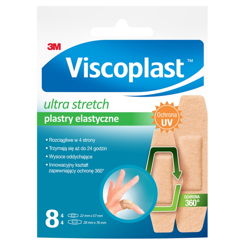 Viscoplast Ultra Stretch plastry elastyczne oddychające, 4 szt. 22 x 57 mm, 4 szt. 28 x 76 mm, 8 szt.
