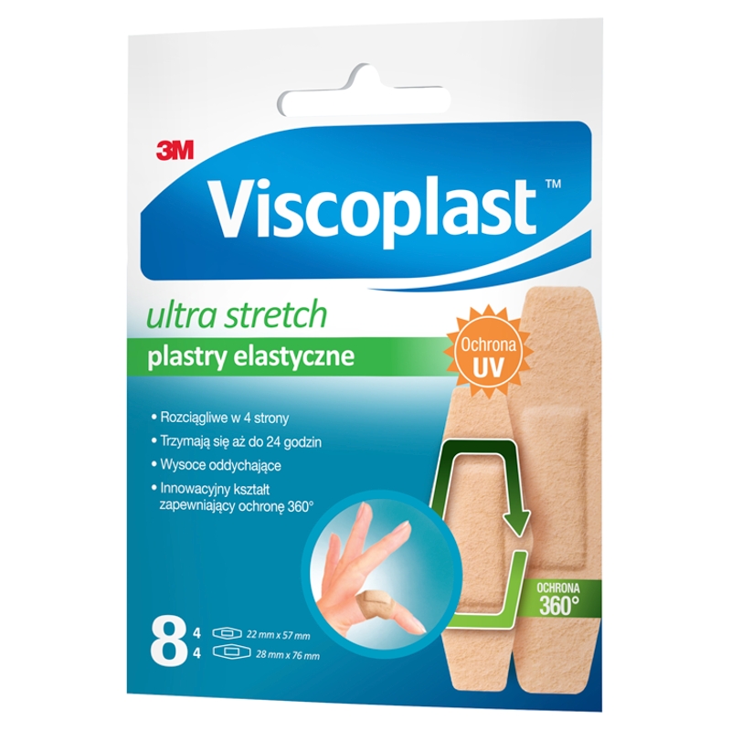 Viscoplast Ultra Stretch , plastry elastyczne oddychające, 4 szt. 22 x 57 mm, 4 szt. 28 x 76 mm, 8 szt.