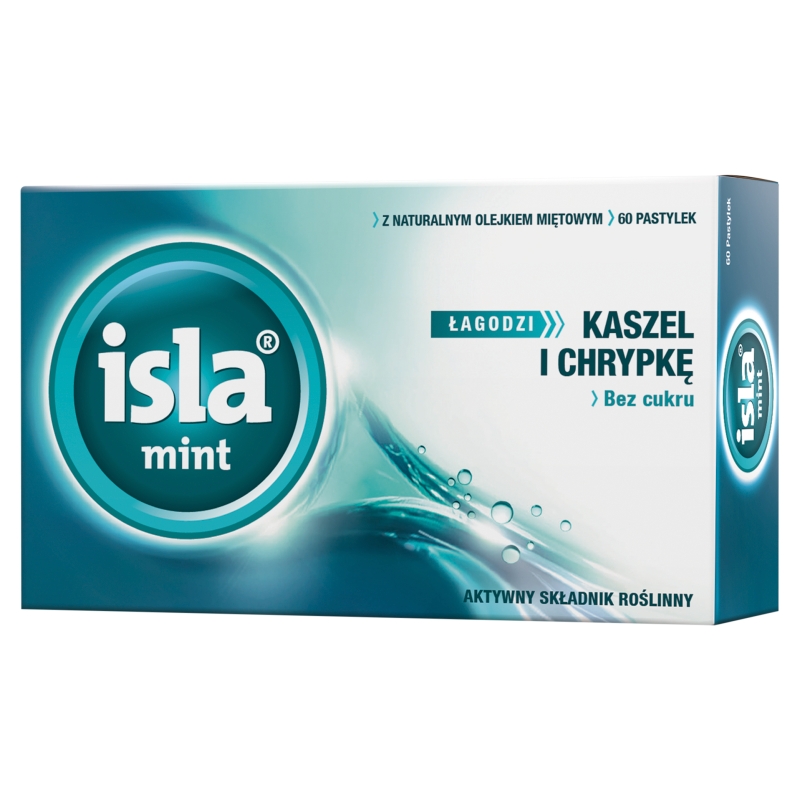 Isla-Mint , pastylki do ssania na ból gardła i chrypkę z naturalnym olejkiem miętowym, 60 szt.