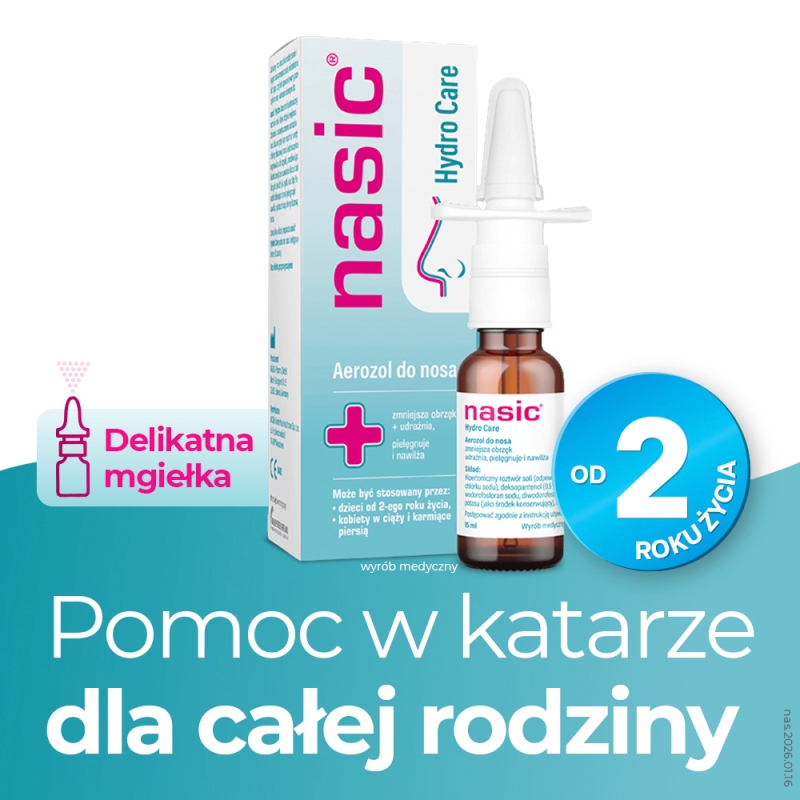 Nasic Hydro Care, spray do nosa z solą hipertoniczną, 15 ml