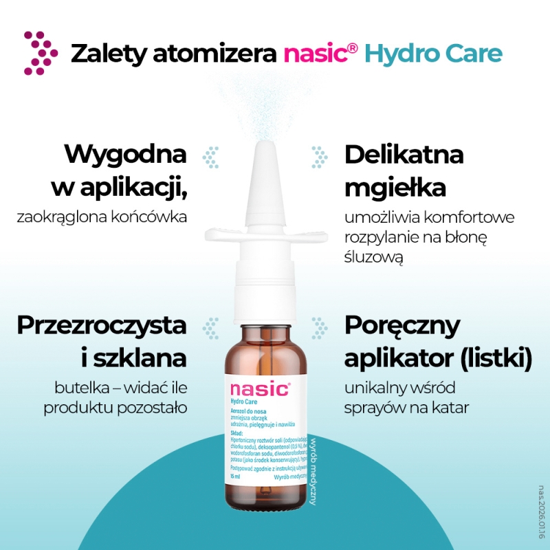 Nasic Hydro Care, spray do nosa z solą hipertoniczną, 15 ml
