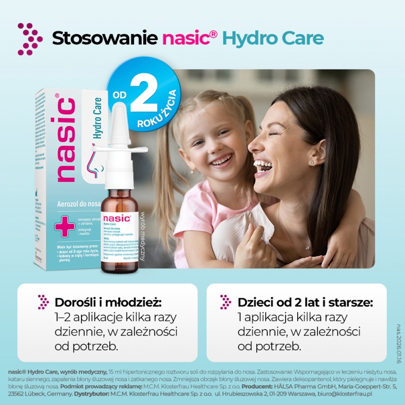 Nasic Hydro Care, spray do nosa z solą hipertoniczną, 15 ml