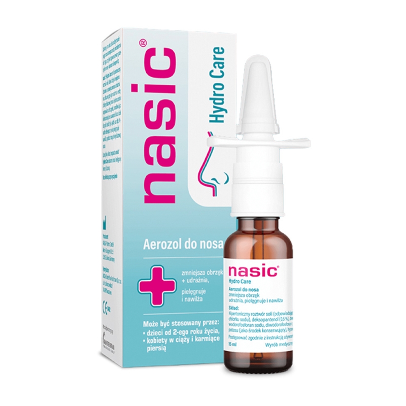 Nasic Hydro Care, spray do nosa z solą hipertoniczną, 15 ml