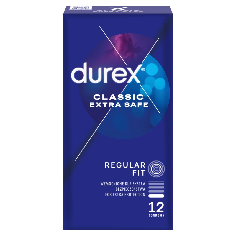 Durex Extra Safe, prezerwatywa odrobinę grubsza z większą ilością żelu nawilżającego, 12 szt.