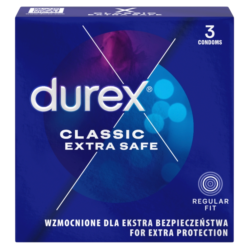 Durex Extra Safe prezerwatywa odrobinę grubsza z większą ilością żelu nawilżającego, 3 szt.