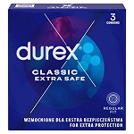 Durex Extra Safe prezerwatywa odrobinę grubsza z większą ilością żelu nawilżającego, 3 szt.
