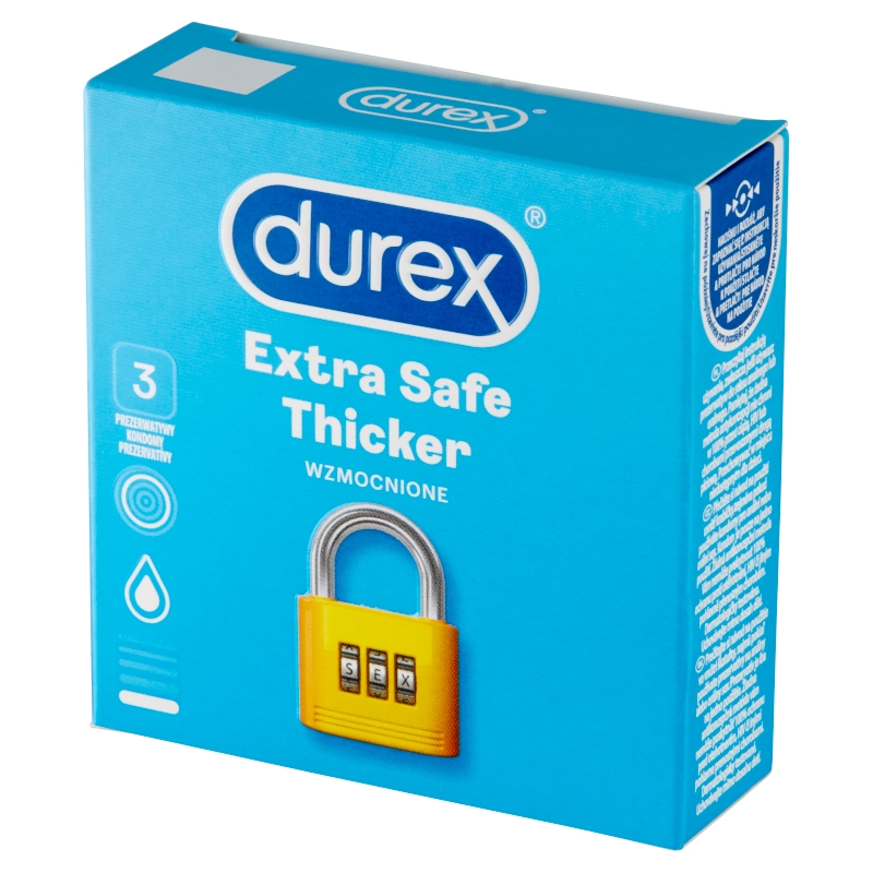 Durex Extra Safe, prezerwatywa odrobinę grubsza z większą ilością żelu nawilżającego, 3 szt.