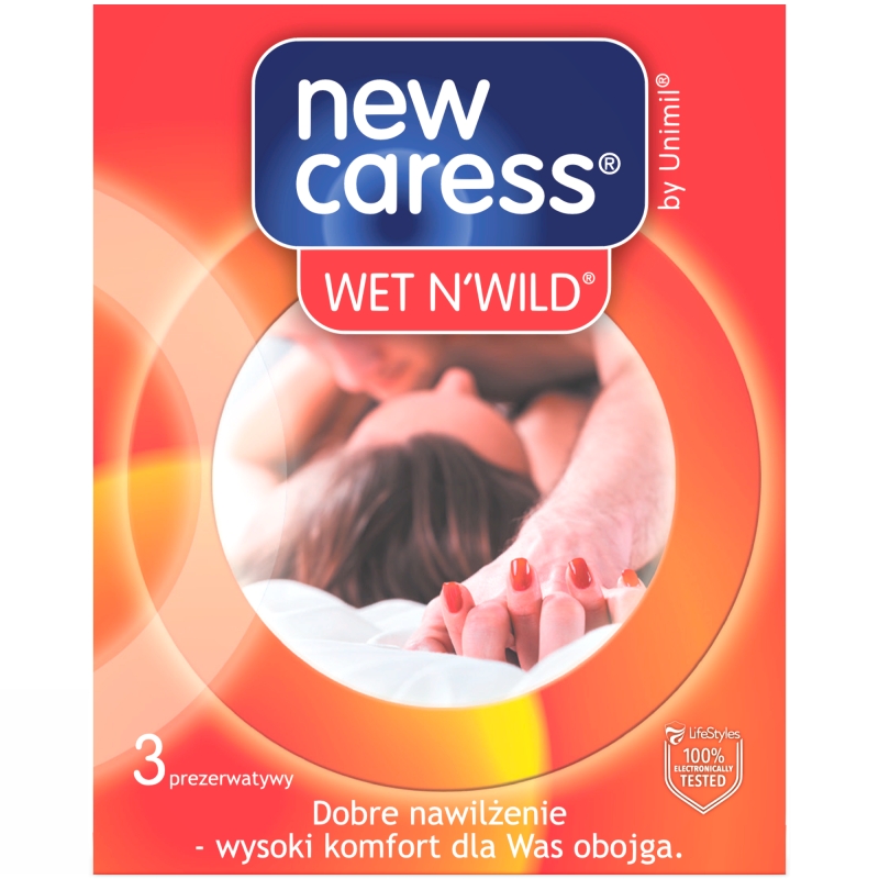 Unimil New Caress Wet n’Wild prezerwatywa, 3 szt.