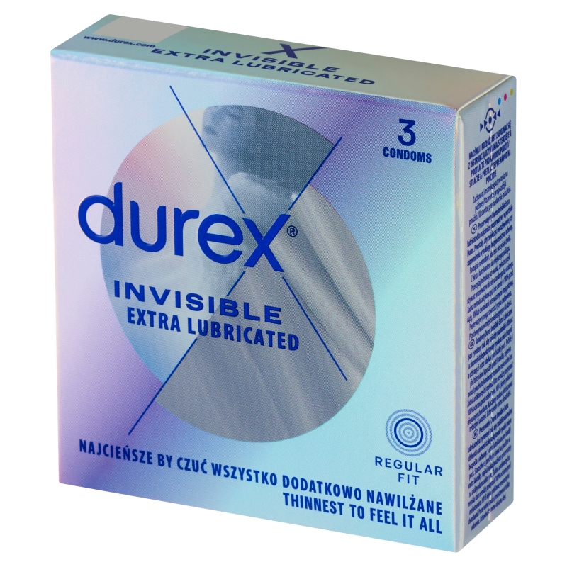 Durex Invisible, dodatkowo nawilżane prezerwatywy, 3 szt.