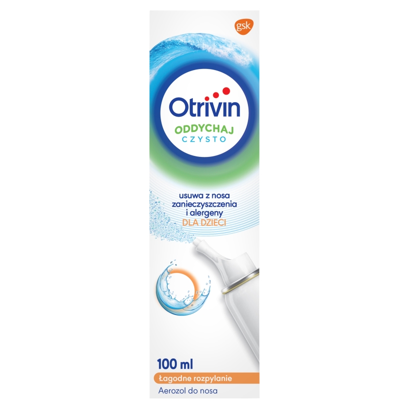 Otrivin Oddychaj Czysto dla dzieci, aerozol usuwający z nosa zanieczyszczenia i alergeny od 2. tygodnia życia, 100 ml