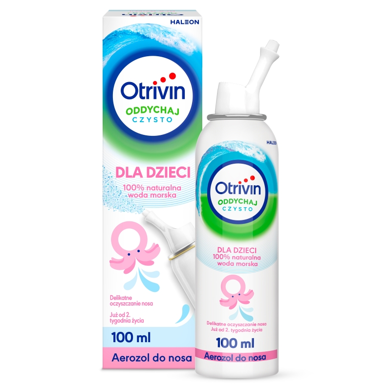 Otrivin Oddychaj Czysto dla dzieci, aerozol usuwający z nosa zanieczyszczenia i alergeny od 2. tygodnia życia, 100 ml