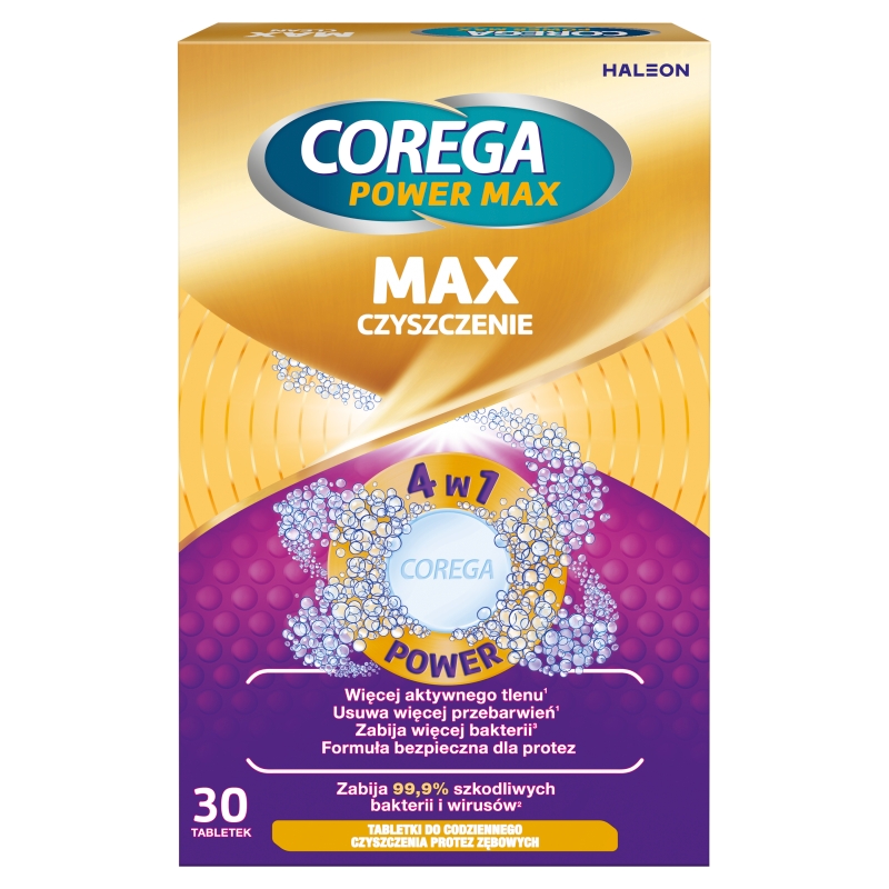 Corega Power Max Czyszczenie, tabletki do czyszczenia protez, 30 szt.