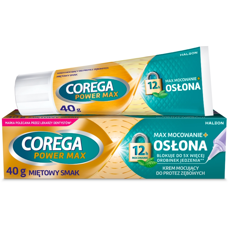 Corega Max Mocowanie + Osłona , krem mocujący do protez zębowych o miętowym smaku, 40 g
