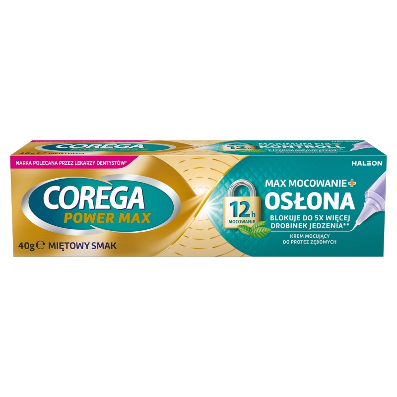Corega Max Mocowanie + Osłona , krem mocujący do protez zębowych o miętowym smaku, 40 g