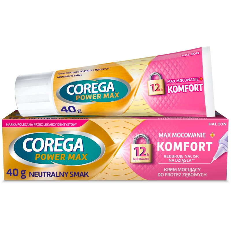 Corega Max Mocowanie + Komfort , krem mocujący do protez neutralny , 40g
