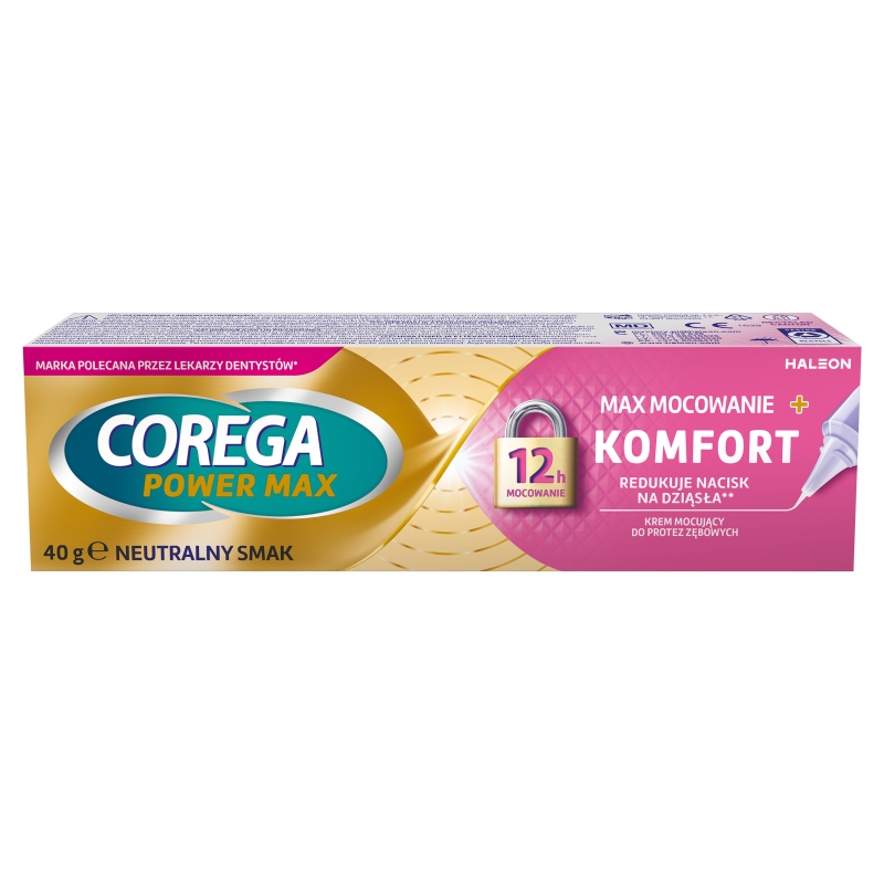 Corega Max Mocowanie + Komfort , krem mocujący do protez neutralny , 40g