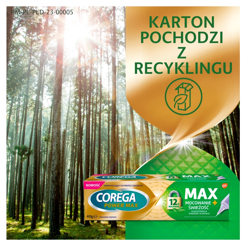 Corega Power Max Mocowanie + Świeżość, Krem mocujący do protez, mocno miętowy, 40 g