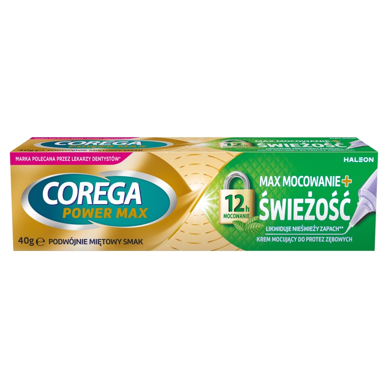 Corega Power Max Mocowanie + Świeżość, Krem mocujący do protez, mocno miętowy, 40 g