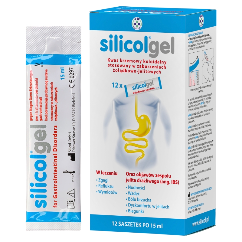 Silicolgel żel doustny, łagodzący objawy zaburzeń żołądkowo- jelitowych , 12 saszetek x 15 ml