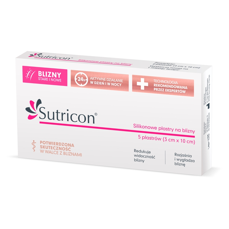 SUTRICON , plastry silikonowe na blizny, 3 x 10 cm, 5 szt.