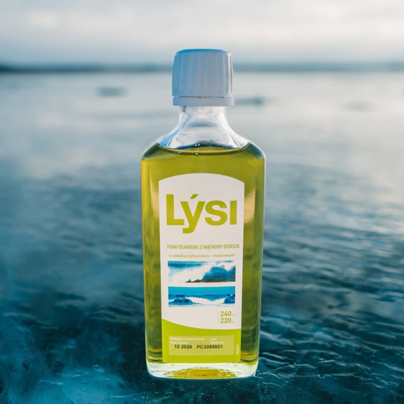 Lysi Tran islandzki, cytrynowo-miętowy, 240 ml